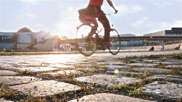 Bicycles on a sunny pedestrian, Berlin city center hd slow motion