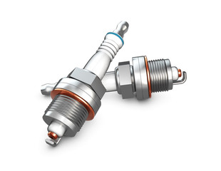 Isolated 3d illustration of engine spark plugs on white background.