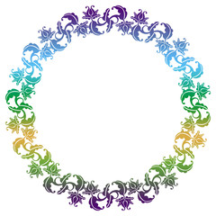 Gradient round frame with flowers. Copy space. Design element for your artwork. Raster clip art.
