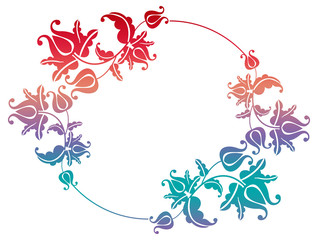 Gradient round frame with flowers. Copy space. Design element for your artwork. Raster clip art.