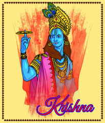 illustration of Lord Krishna in Happy Janmashtami festival of India with text in Hindi meaning Shri Krishan Janmashtami
