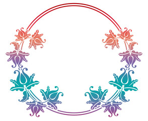 Gradient round frame with flowers. Copy space. Design element for your artwork. Raster clip art.