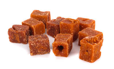 The palm sugar or Jaggery on white background