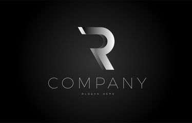 R black white silver letter logo design icon alphabet 3d