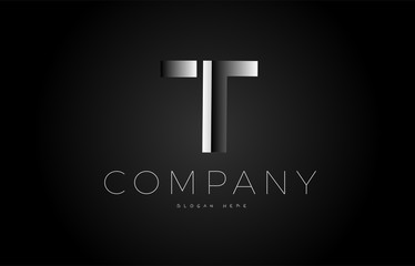 T black white silver letter logo design icon alphabet 3d