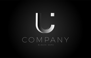 U black white silver letter logo design icon alphabet 3d