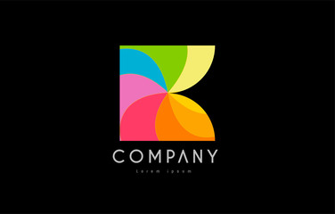 K rainbow colors logo icon alphabet design