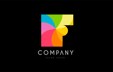 F rainbow colors logo icon alphabet design
