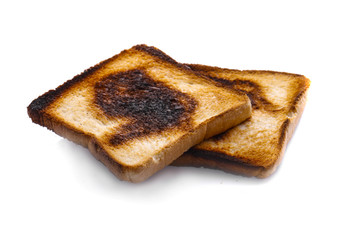 burnt toast on white background