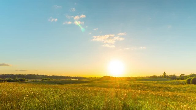 Rural landscape and sunset, time-lapse