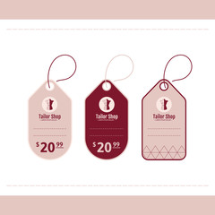 Branding for tailor shop, dressmakers salon, sewing studio, clothing store and fashion designer. Logo, price tag. Vector illustration in modern style