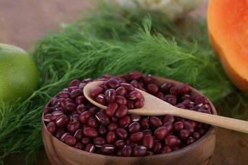Adzuki Beans on Background with Spoon