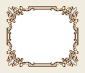Rectangle gold jewelry frame, vintage invitation card