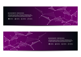 Technological and scientific banners with structure of molecular particles and atom. Polygonal abstract background. Vector illustration.