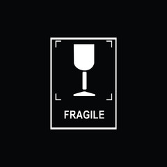 Packaging symbols (Fragile icon). Fragile cardboard black signs isolated on a black background. Stock vector illustration