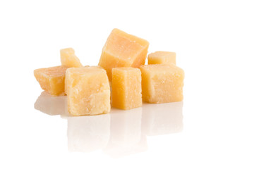 Parmesan cheese on white background