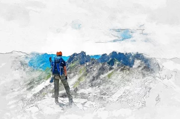 Tableaux ronds sur plexiglas Alpinisme Portrait d& 39 art artistique d& 39 un alpiniste