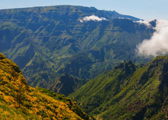 View of mountains on the route Encumeada - Boca De Corrida, Madeira Island, Portugal, Europe.