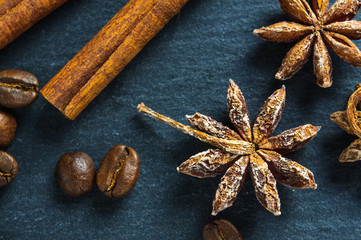 Ingredients: anise star, cinnamon sticks and coffee beans