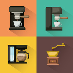 colorful square background with coffee machine set