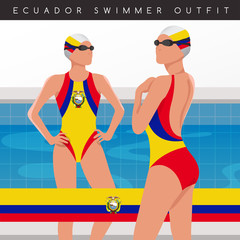 Female Swimmers : Swimmers in National Swimsuits : Vector Illustration