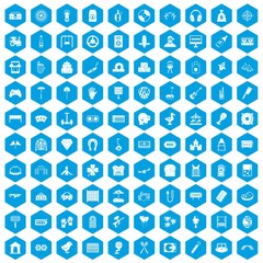 Fototapeta na wymiar 100 entertainment icons set blue