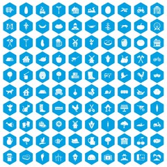 Naklejka na ściany i meble 100 farm icons set blue