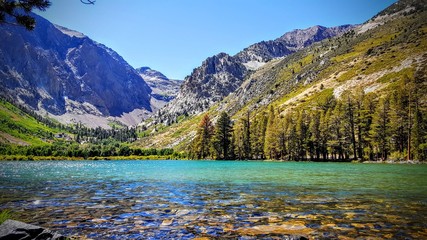 Sparkling view of Parker Lake near June Lake and Mammoth Mountain in California.
