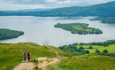 Panoramic sight from Conic Hill, Balmaha, village on the eastern shore of Loch Lomond in the...