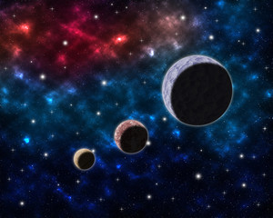 Fototapeta na wymiar Space scenery with globe planets nebula dusts and clouds and glowing stars in universe background astrological celestial galaxy design