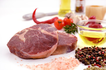 Raw meat, beef steak isolated on white background (tenderloin)