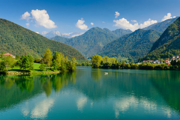 Beautiful natural landscape - the Socha river near the village of Most na Sochi, Slovenia.