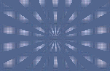 Obraz premium Halftone dotted background. Pop art style. Pattern with circles, dots. Radiating from the center starburst, sun burst rays, lines. Backdrop, design for web banners, Wallpaper,sites Vector illustration