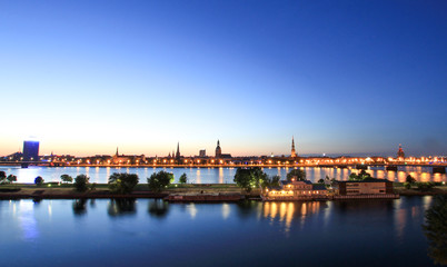 Panorama of Riga, Latvia in early morning with sunrise view