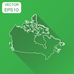 Canada linear map icon. Business cartography concept outline Canada pictogram. Vector illustration on green background with long shadow.