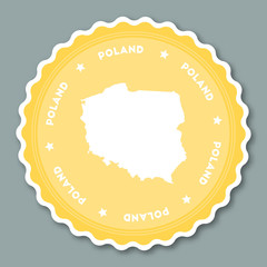 Fototapeta premium Poland sticker flat design. Round flat style badges of trendy colors with country map and name. Country sticker vector illustration.