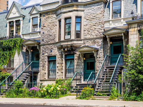 Typical Montreal neighborhood street with staircases