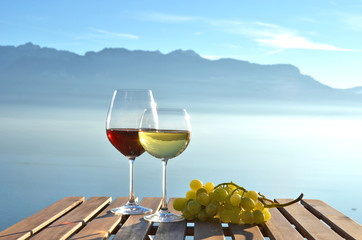 Wine and grapes. Lavaux region at Geneva lake, Switzerland