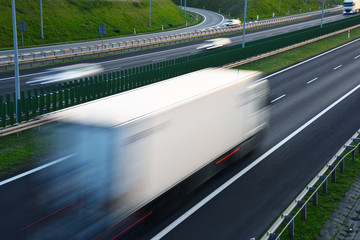 Trucks on four lane controlled-access highway in Poland