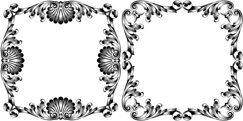 Set of vintage border frame engraving with retro ornament pattern in antique baroque style decorative design. Vector