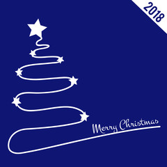 Christmas blue background with Christmas tree, 2018 theme.