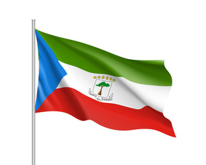 Equatorial Guinea flag. Illustration of African country waving flag on flagpole. Vector 3d icon isolated on white background. Realistic illustration