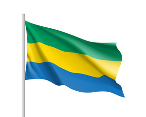 Fototapeta premium Gabon flag. Illustration of African country waving flag on flagpole. Vector 3d icon isolated on white background. Realistic illustration