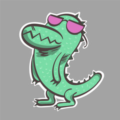 Very stylish crocodile. Comic character. Sticker form. Vector illustration
