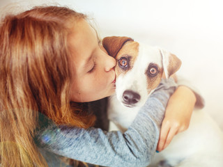 Happy child with dog