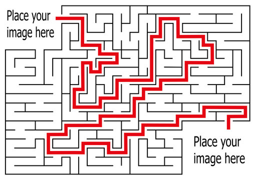 rectangle labyrinth with entry and exit.vector game maze puzzle with solution.Num.06