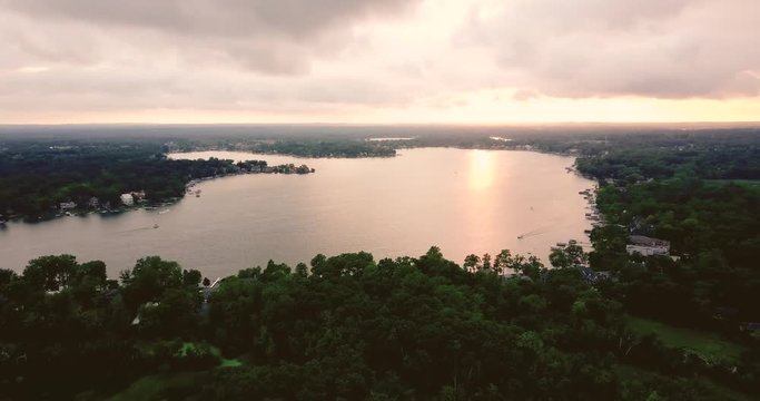 sunset on a lake in michigan