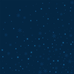 Naklejka na ściany i meble Sparse glowing snow. Abstract random scatter on deep blue background. Vector illustration.