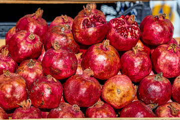 Pomegranates at the Market. Ripe pomegranates