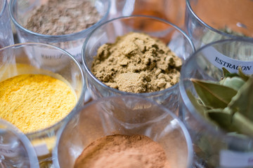 variation of colorful spices -  dry spices on table